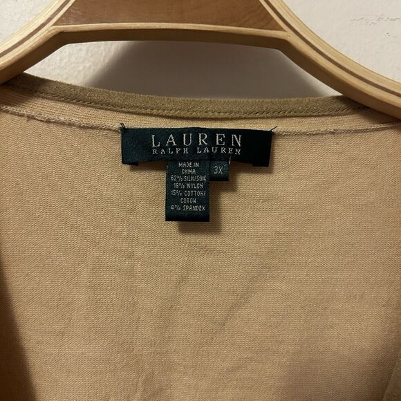 Lauren Ralph Lauren Cardigan Sweater Tan Silk Blend 3X Button Front Pockets - Picture 2 of 6